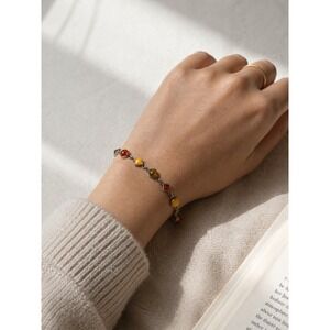 Vtg .925 Sterling Silver Multi Color Baltic Amber Link Bracelet 7.5 Inch